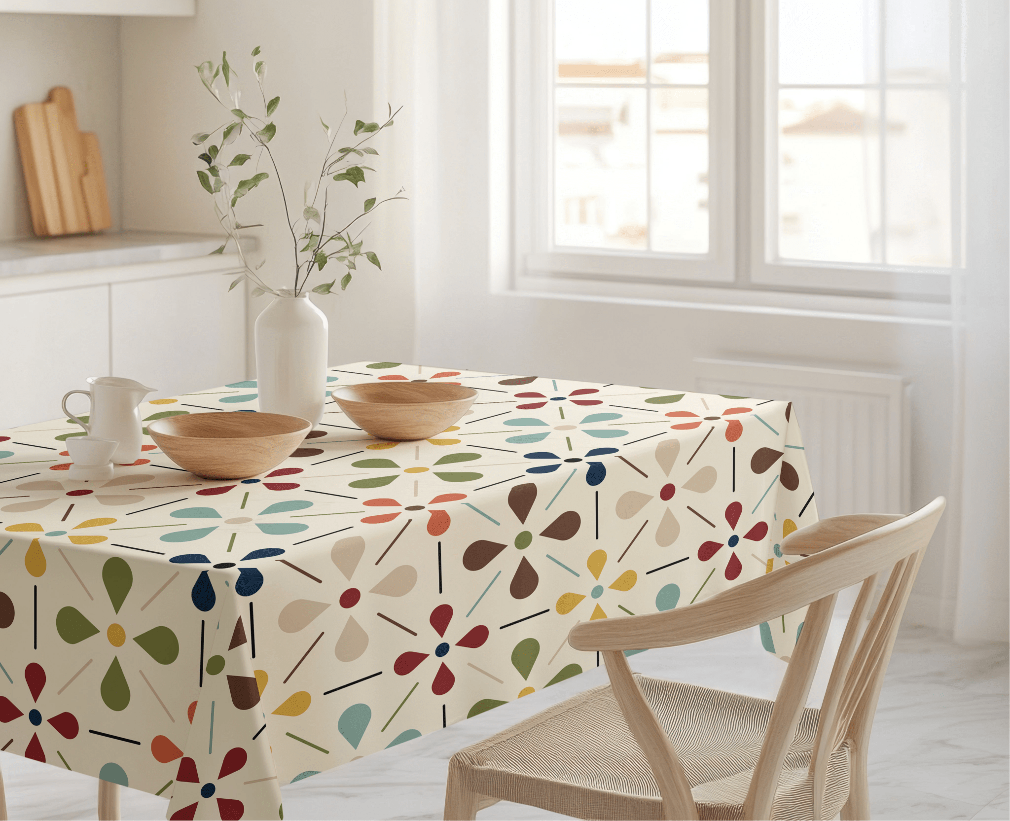 Kate McEnroe New York Scandinavian Danish Floral Tablecloth, Mid Century Modern Dining LinenTableclothsSCF - R90 - S