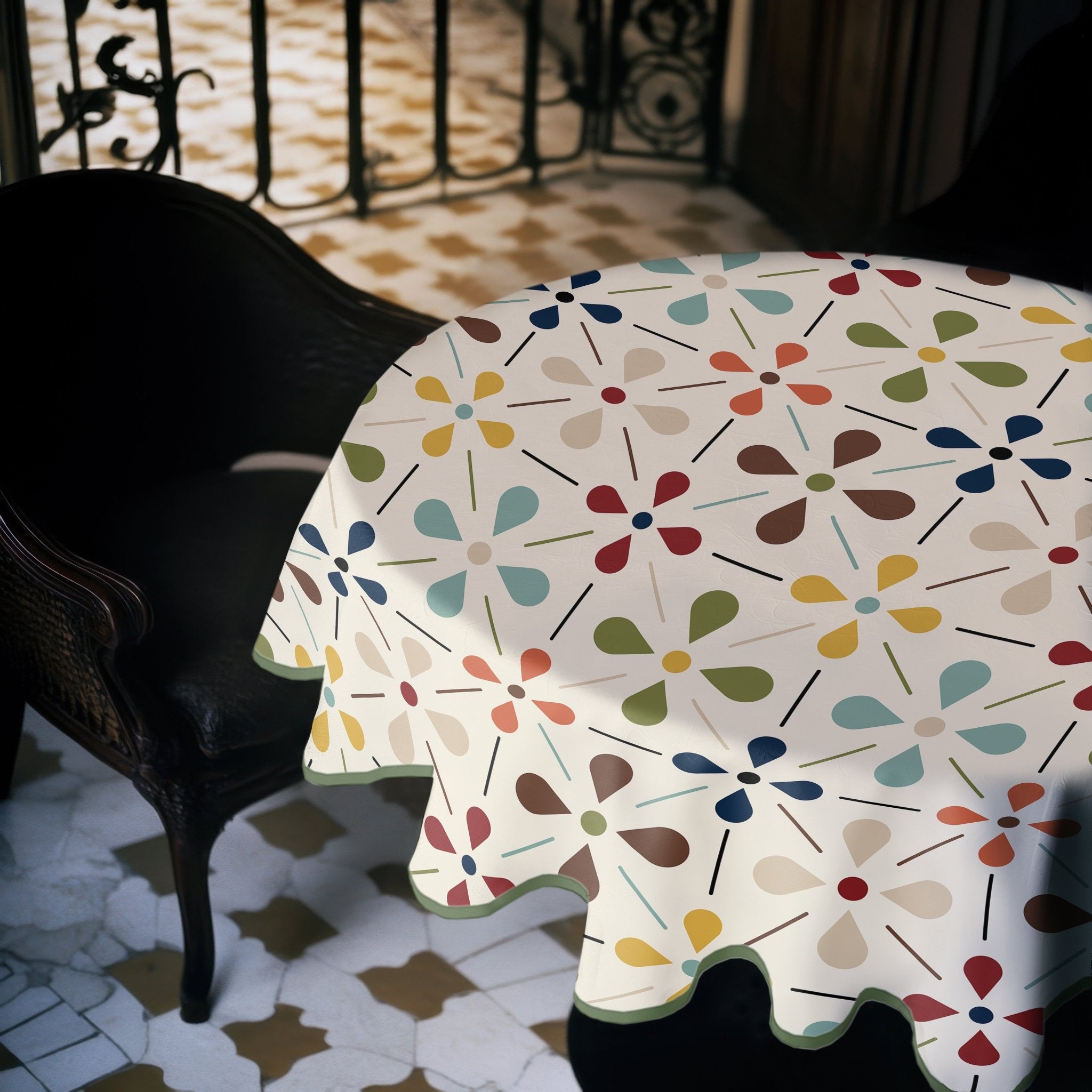 Kate McEnroe New York Scandinavian Danish Floral Tablecloth, Mid Century Modern Dining LinenTableclothsSCF - S66 - S