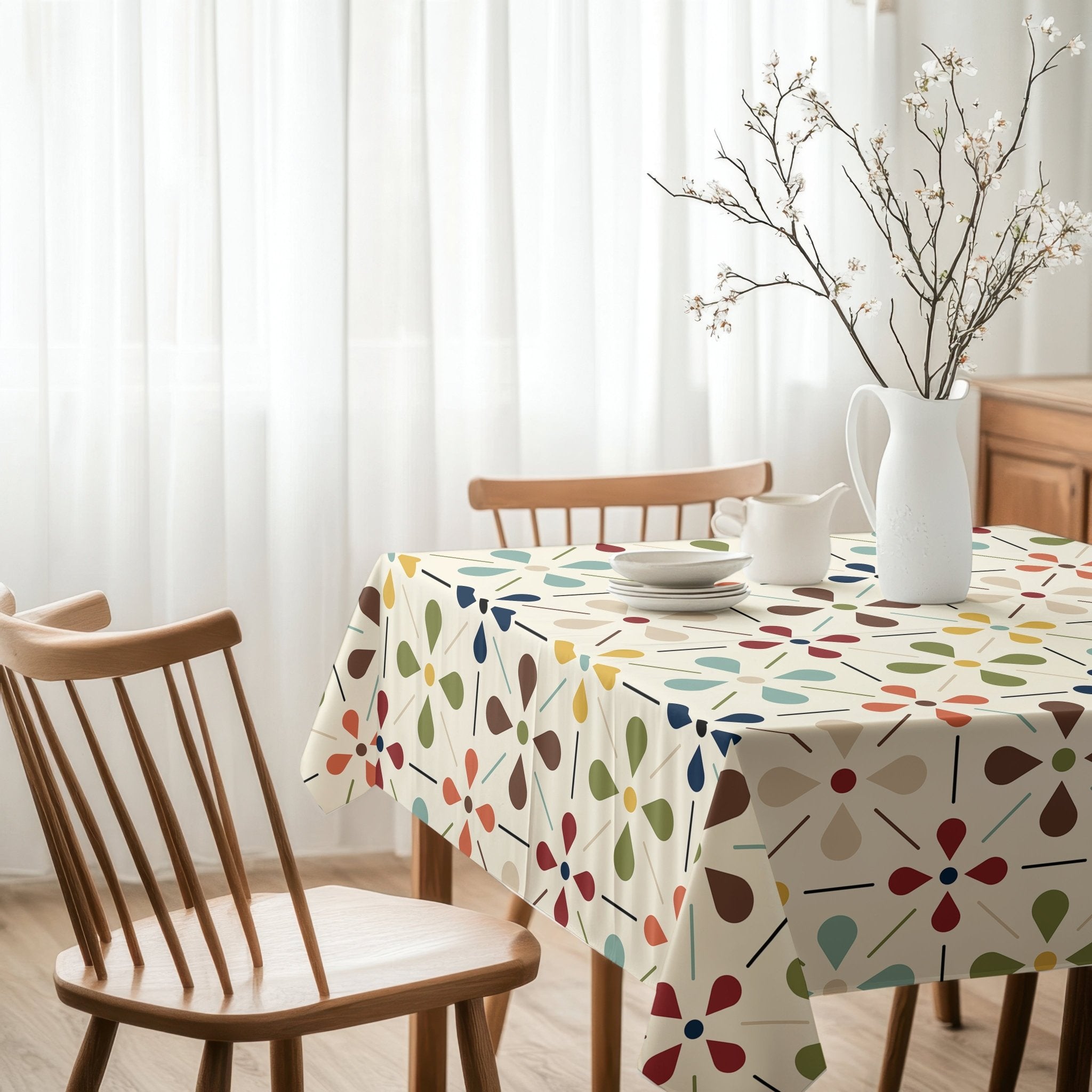 Kate McEnroe New York Scandinavian Danish Floral Tablecloth, Mid Century Modern Dining LinenTableclothsSCF - S66 - S