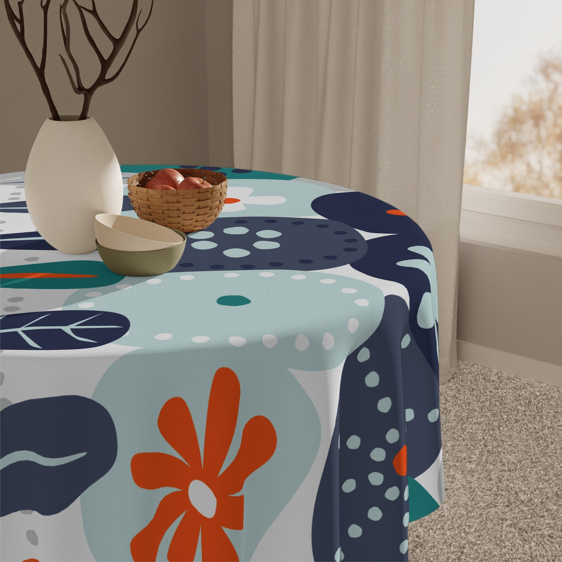 Kate McEnroe New York Scandinavian Danish Floral Tablecloth, Mid Century Modern Retro Botanical Dining AccentTablecloths38971712246174899321