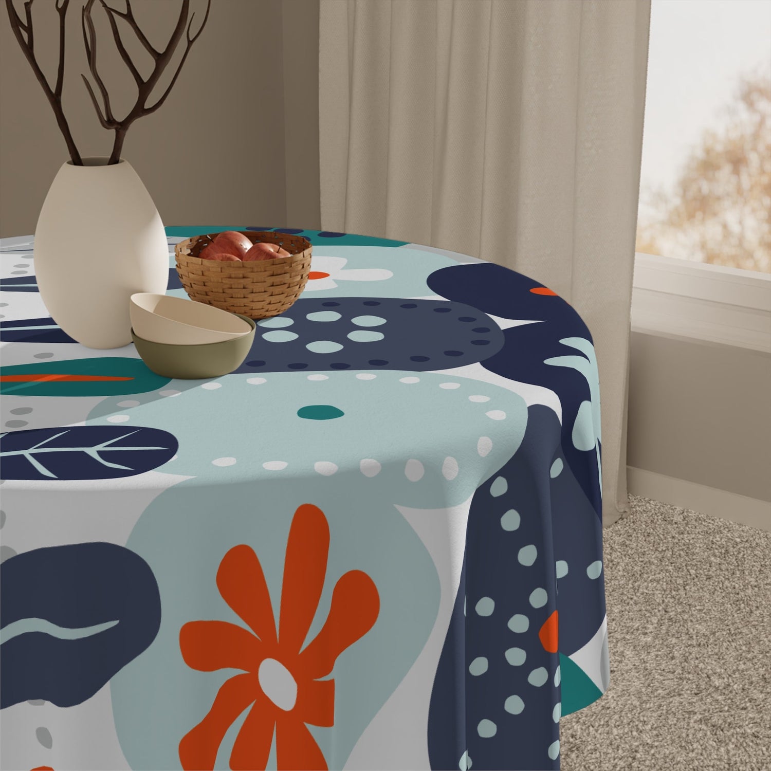 Kate McEnroe New York Scandinavian Danish Floral Tablecloth, Mid Century Modern Retro Botanical Dining AccentTablecloths38971712246174899321