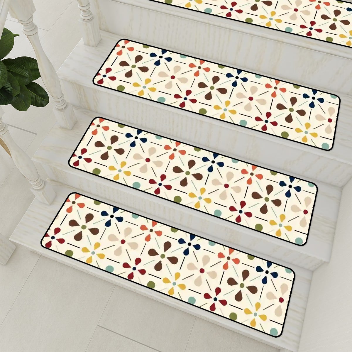 Kate McEnroe New York Scandinavian Danish Flower Stair Treads, Mid Century Modern Retro Non Slip MatStair TreadsynmuBaKjMO