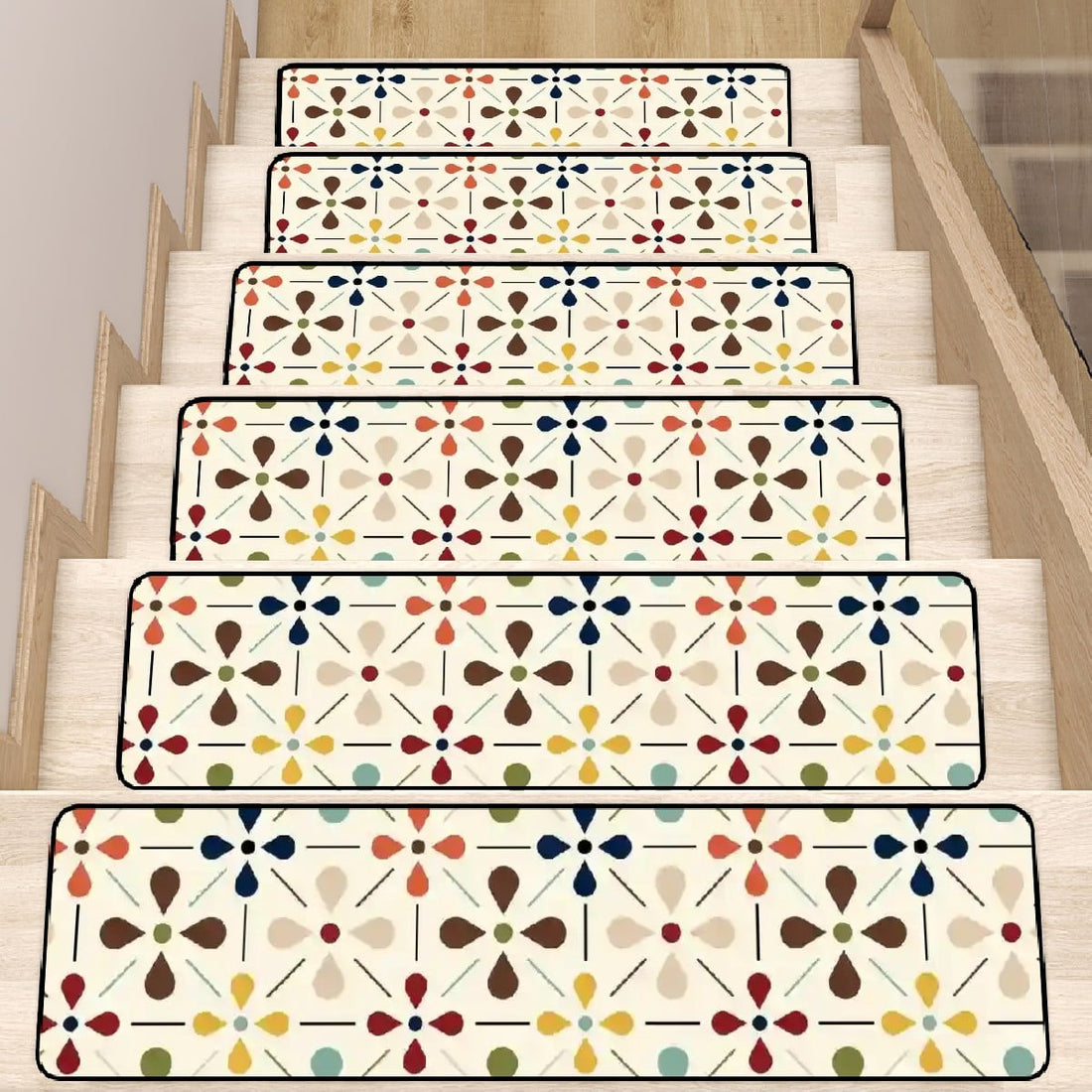 Kate McEnroe New York Scandinavian Danish Flower Stair Treads, Mid Century Modern Retro Non Slip MatStair TreadsynmuBaKjMO