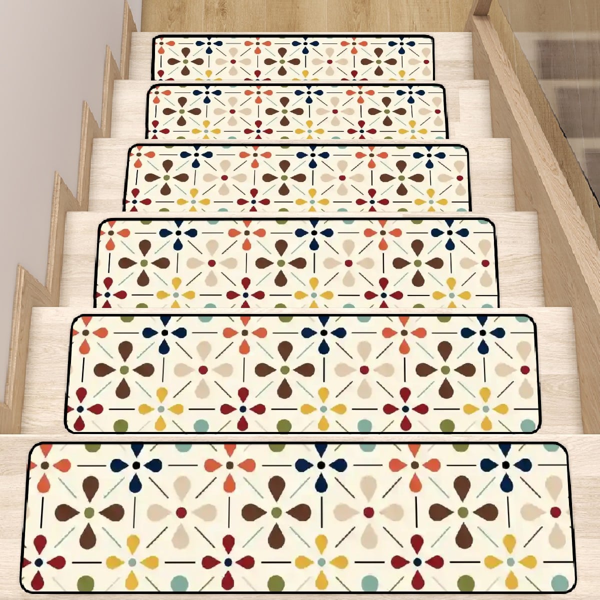 Kate McEnroe New York Scandinavian Danish Flower Stair Treads, Mid Century Modern Retro Non Slip MatStair TreadsynmuBaKjMO