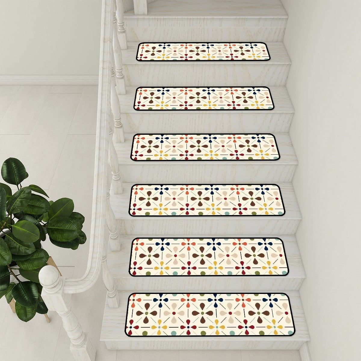 Kate McEnroe New York Scandinavian Danish Flower Stair Treads, Mid Century Modern Retro Non Slip MatStair TreadsynmuBaKjMO