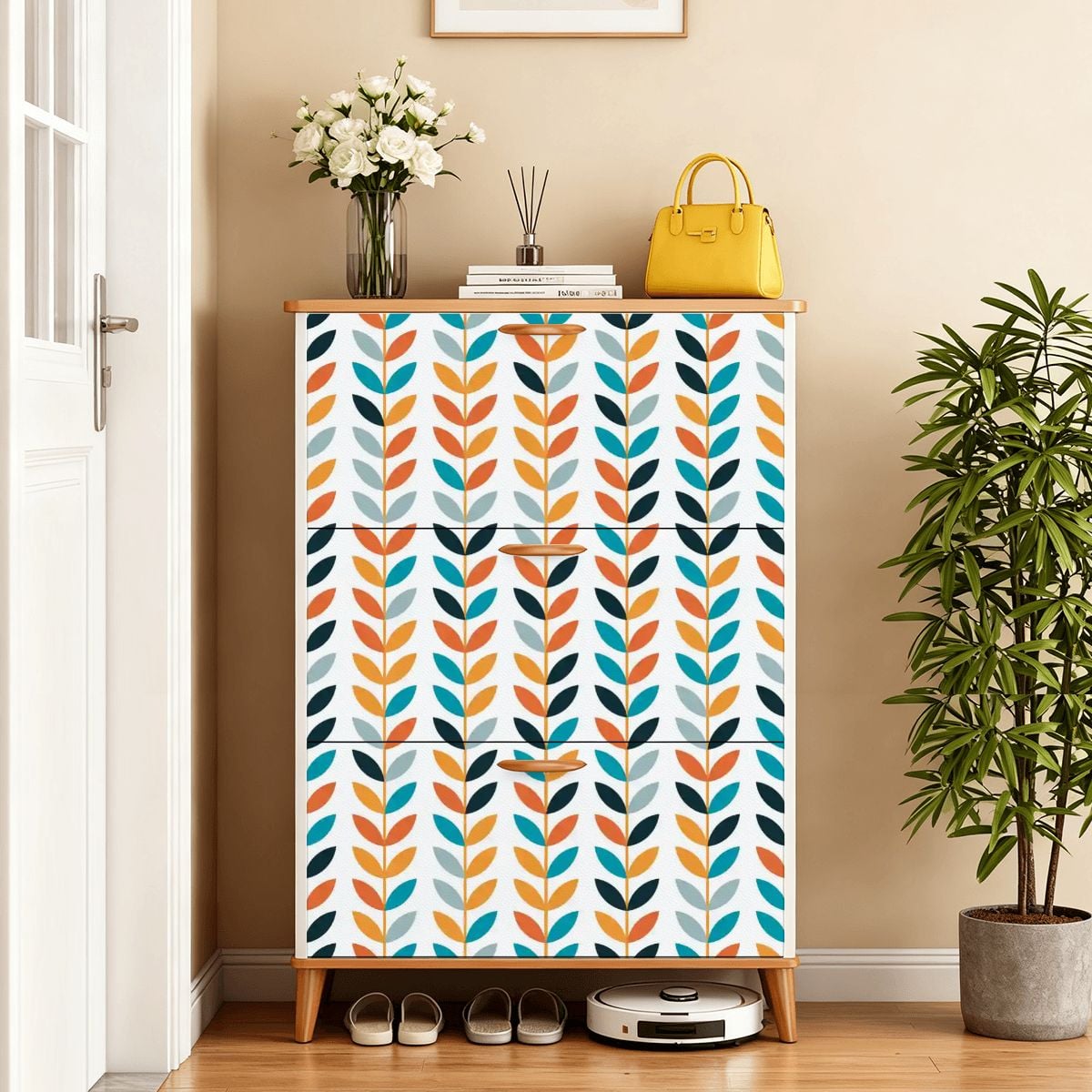 Kate McEnroe New York Scandinavian Danish Mid Century Modern Retro Floral Shoe CabinetShoe Storagep0vz9ooSB1