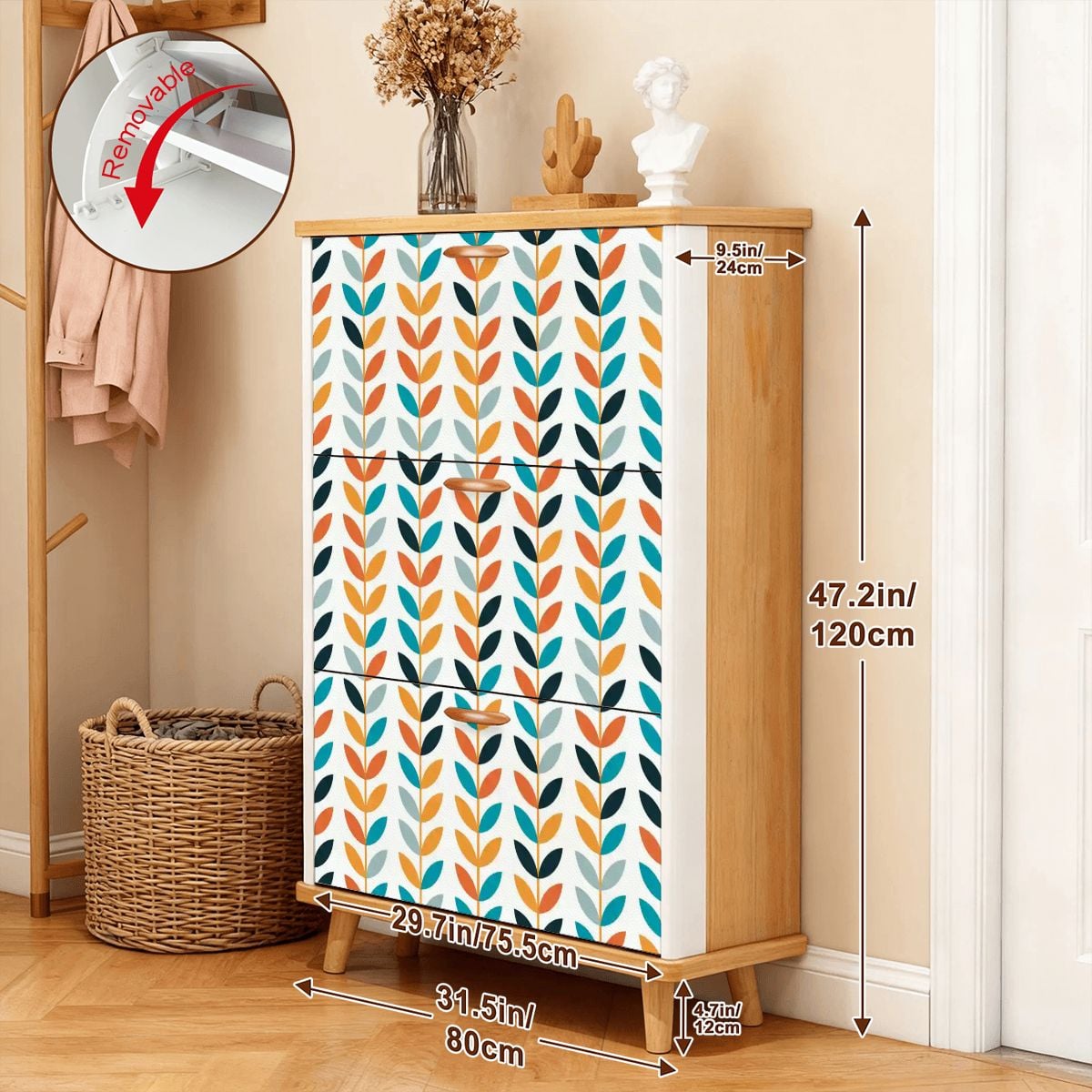 Kate McEnroe New York Scandinavian Danish Mid Century Modern Retro Floral Shoe CabinetShoe Storagep0vz9ooSB1