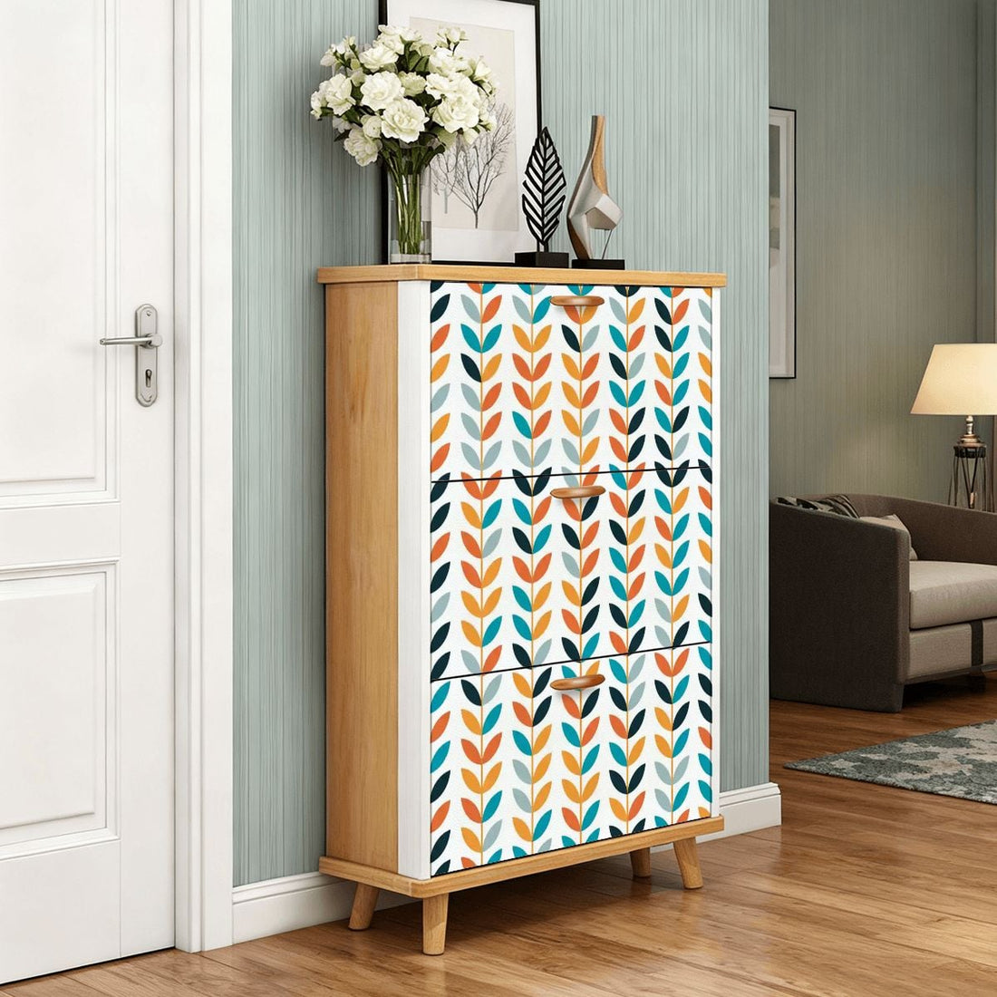 Kate McEnroe New York Scandinavian Danish Mid Century Modern Retro Floral Shoe CabinetShoe Storagep0vz9ooSB1