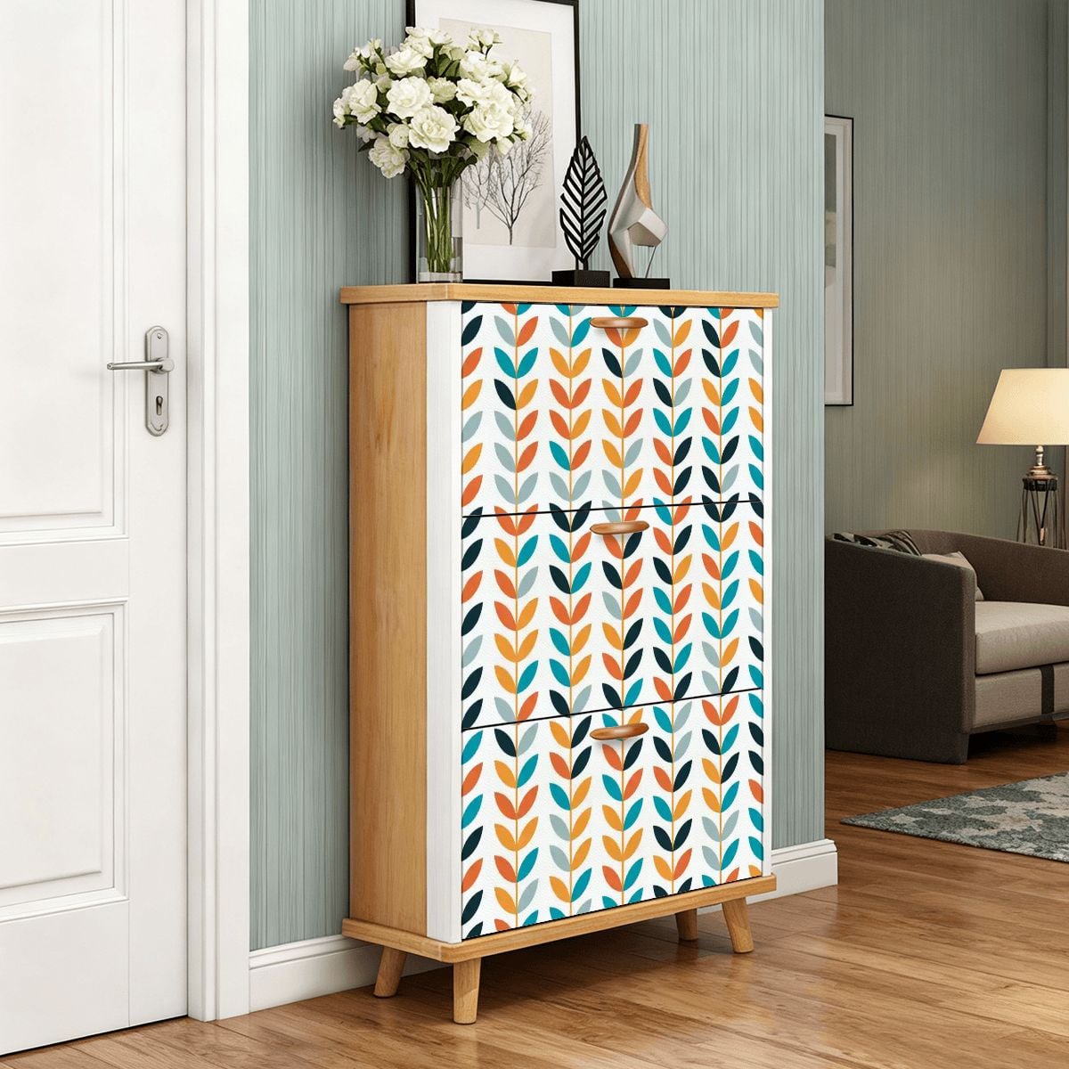 Kate McEnroe New York Scandinavian Danish Mid Century Modern Retro Floral Shoe CabinetShoe Storagep0vz9ooSB1