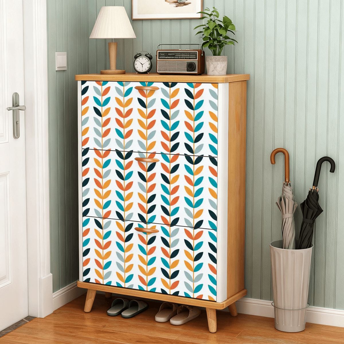 Kate McEnroe New York Scandinavian Danish Mid Century Modern Retro Floral Shoe CabinetShoe Storagep0vz9ooSB1