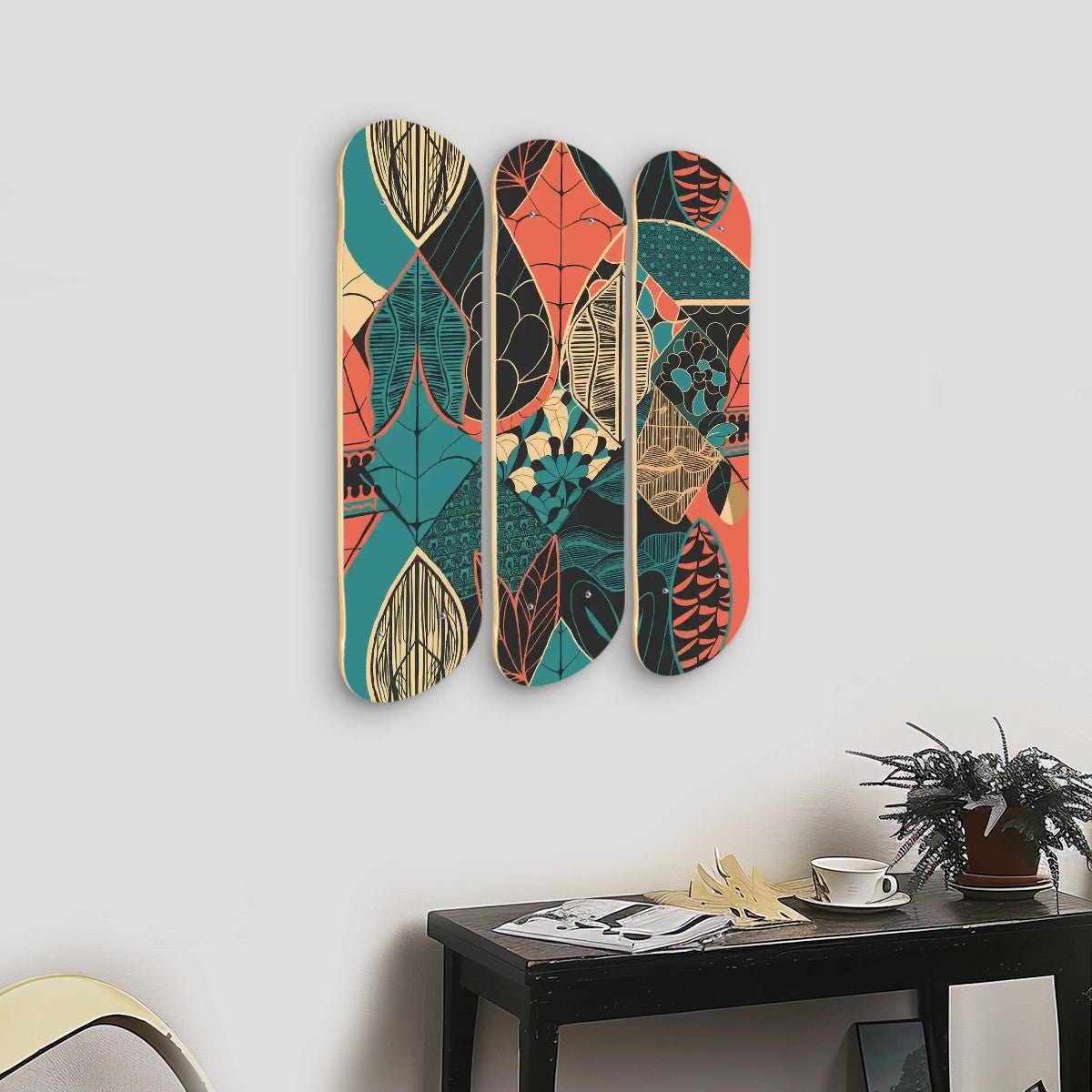 Kate McEnroe New York Scandinavian Danish Modern 3 Panels Wood Skateboard Wall Art, Mid Century Retro Floral DecorSkateboard Wall Art30e5hU4ggQ