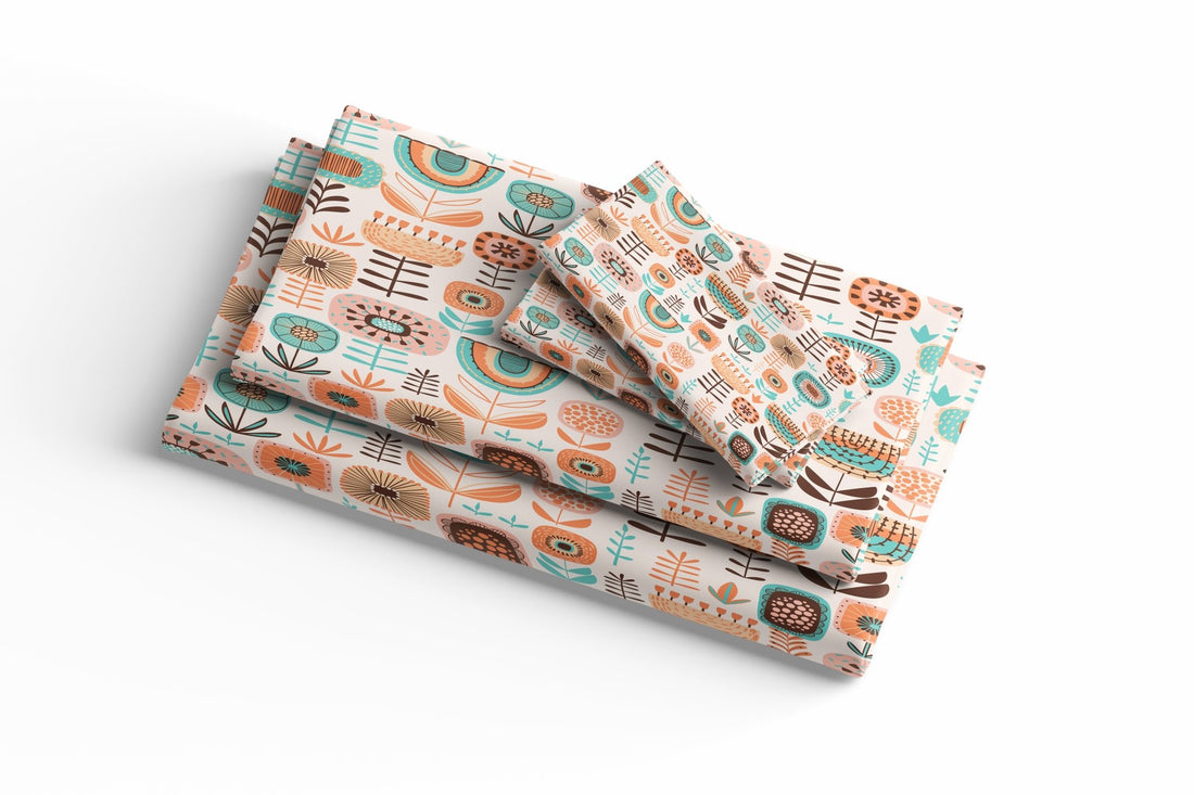 Kate McEnroe New York Scandinavian Danish Modern Bed Sheet Set, Mid Century Modern Cotton Floral BeddingBed Sheet Set