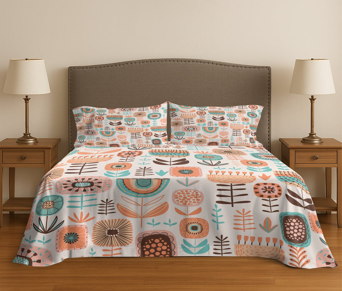 Kate McEnroe New York Scandinavian Danish Modern Bed Sheet Set, Mid Century Modern Cotton Floral BeddingBed Sheet Set