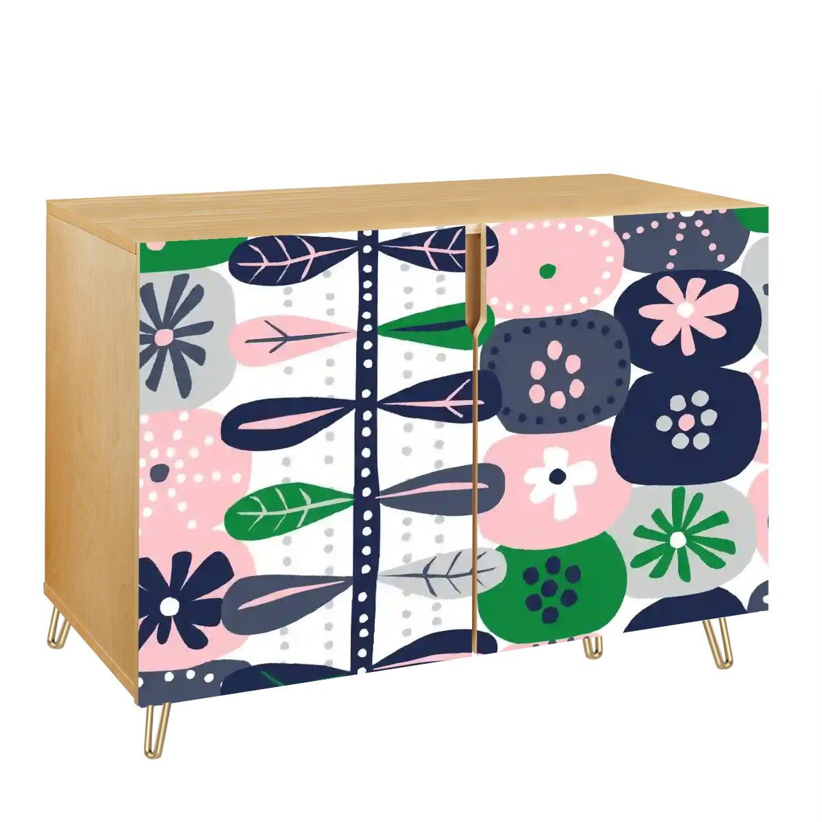 Kate McEnroe New York Scandinavian Danish Modern Credenza, Mid Century Modern Hygge Floral Sideboard, Pink Green Retro CabinetStorage CabinetsHL9oCIqmVL