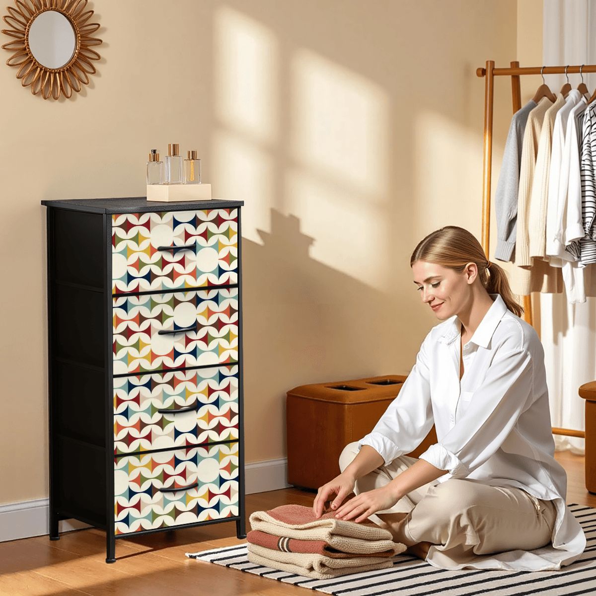 Kate McEnroe New York Scandinavian Danish Modern Dresser, Mid Century Geometric Retro Chest Drawer, MCM Pinwheel Storage CabinetDressersNOBEV4bLXh