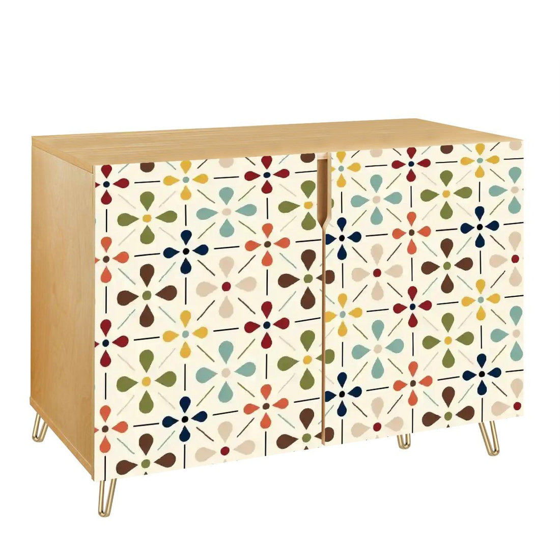 Kate McEnroe New York Scandinavian Danish Modern Floral Cabinet, Mid Century Retro Sideboard, Colorful Geometric Storage CredenzaStorage Cabinetswzpo8DbzfR