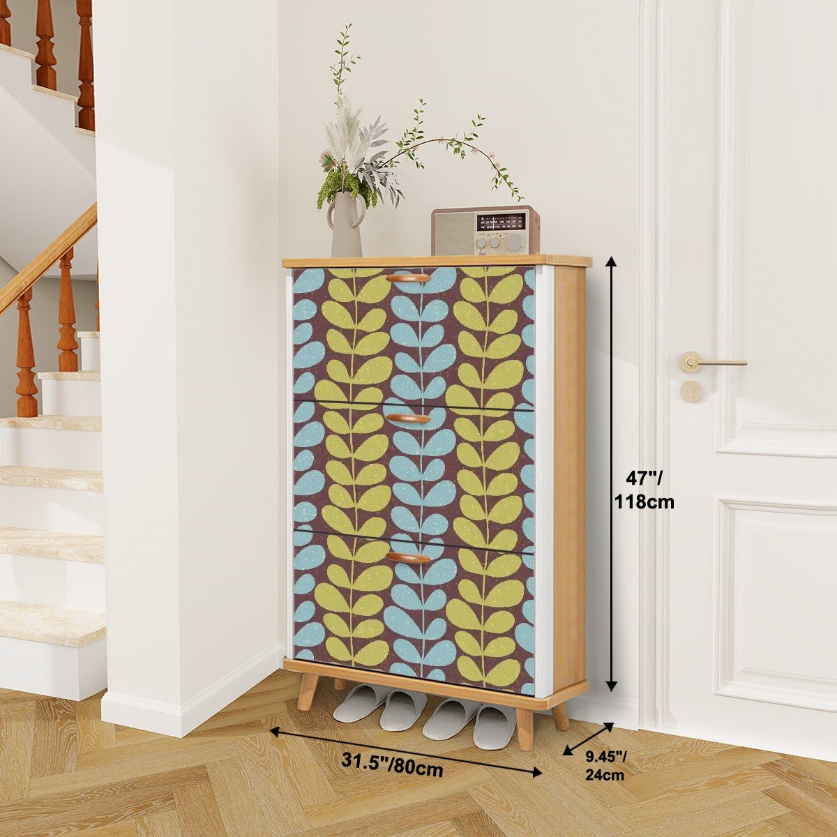 Kate McEnroe New York Scandinavian Danish Modern Floral Shoe Cabinet, Mid Century Storage Accent, Retro Mod FurnitureShoe StorageFcu4BCwdtx