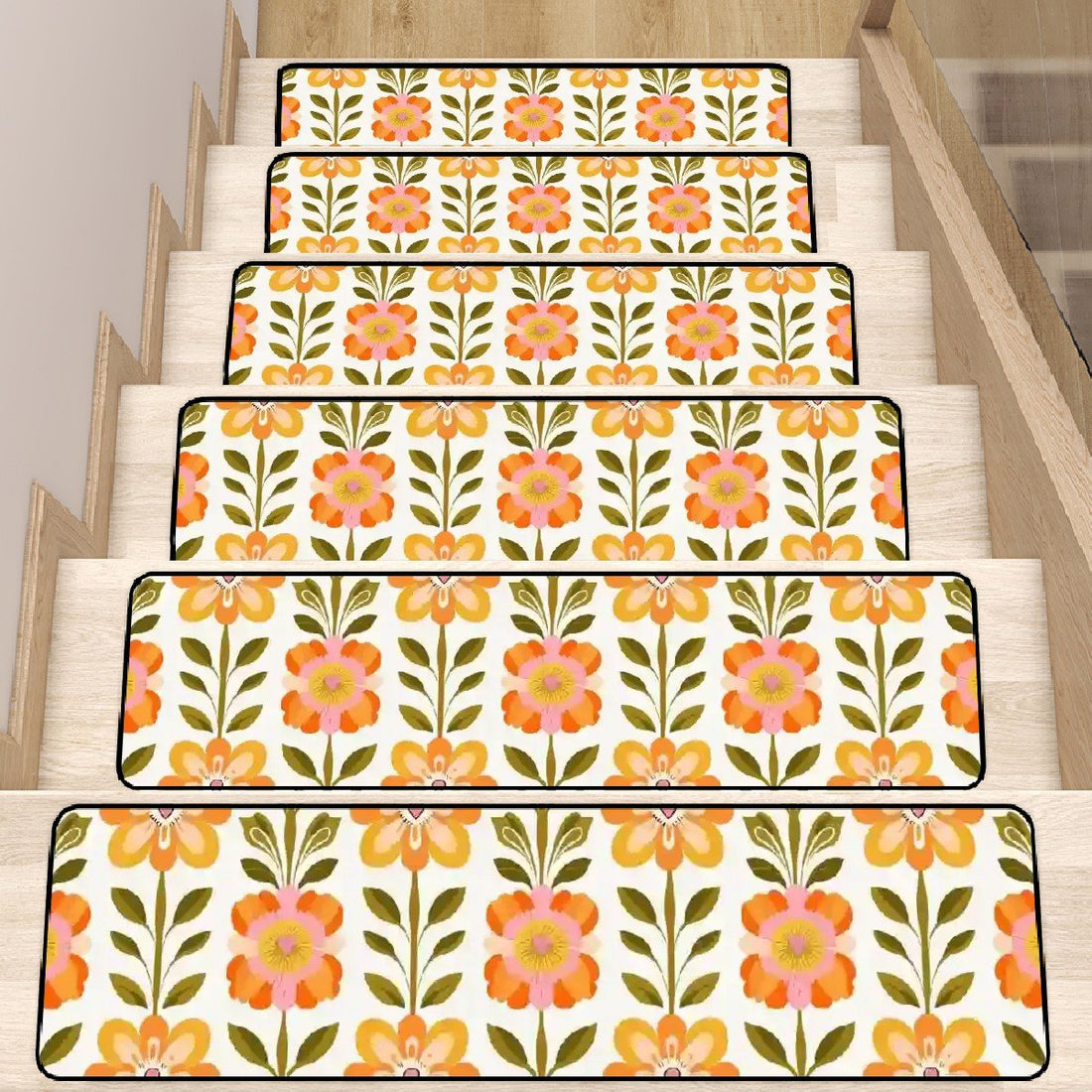 Kate McEnroe New York Scandinavian Danish Modern Floral Stair Treads, Retro Mid Century Stair RugsStair Treads9twGTZAHOr