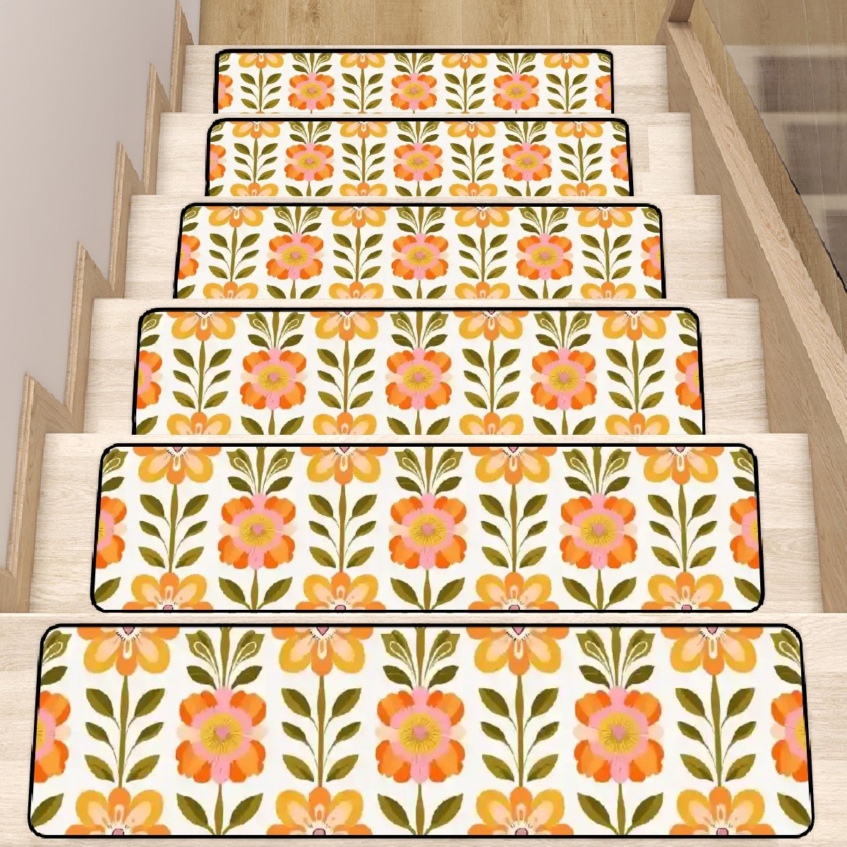 Kate McEnroe New York Scandinavian Danish Modern Floral Stair Treads, Retro Mid Century Stair RugsStair Treads9twGTZAHOr
