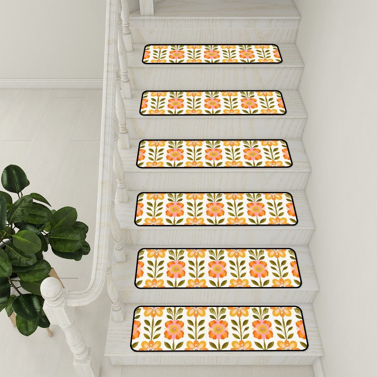 Kate McEnroe New York Scandinavian Danish Modern Floral Stair Treads, Retro Mid Century Stair RugsStair Treads9twGTZAHOr
