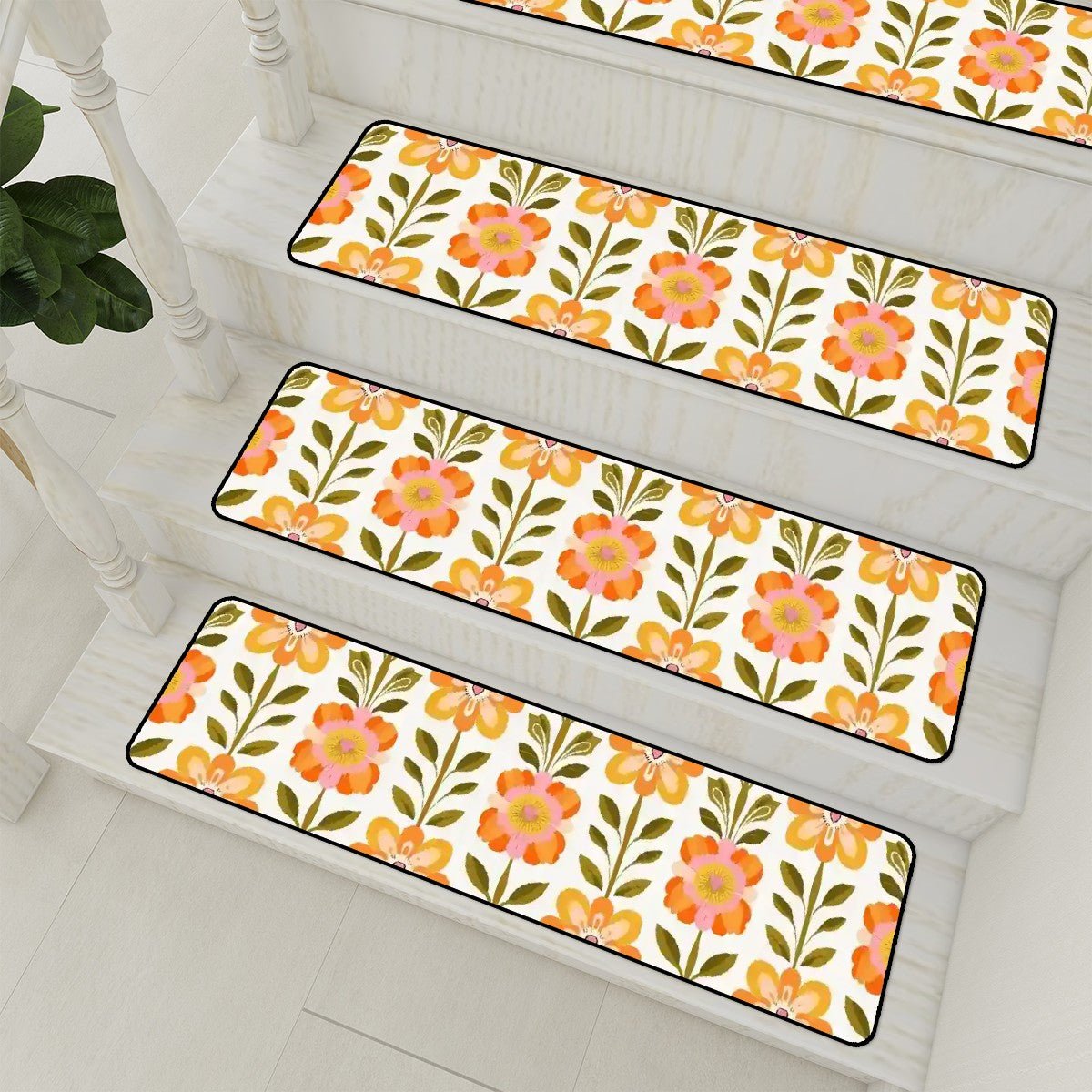 Kate McEnroe New York Scandinavian Danish Modern Floral Stair Treads, Retro Mid Century Stair RugsStair Treads9twGTZAHOr