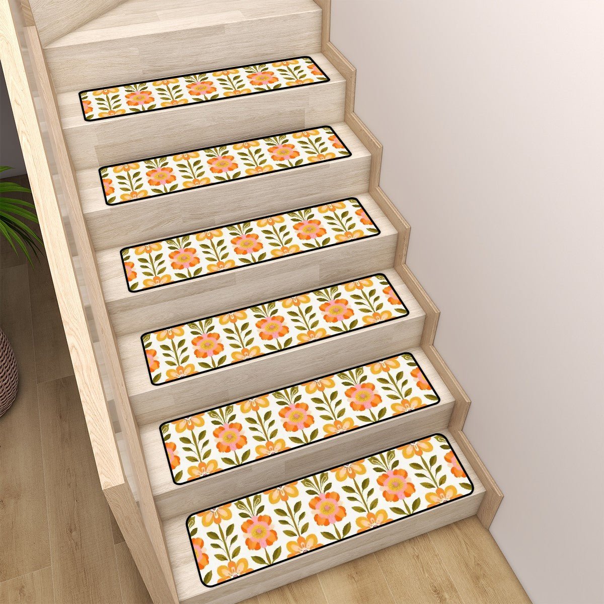 Kate McEnroe New York Scandinavian Danish Modern Floral Stair Treads, Retro Mid Century Stair RugsStair Treads9twGTZAHOr