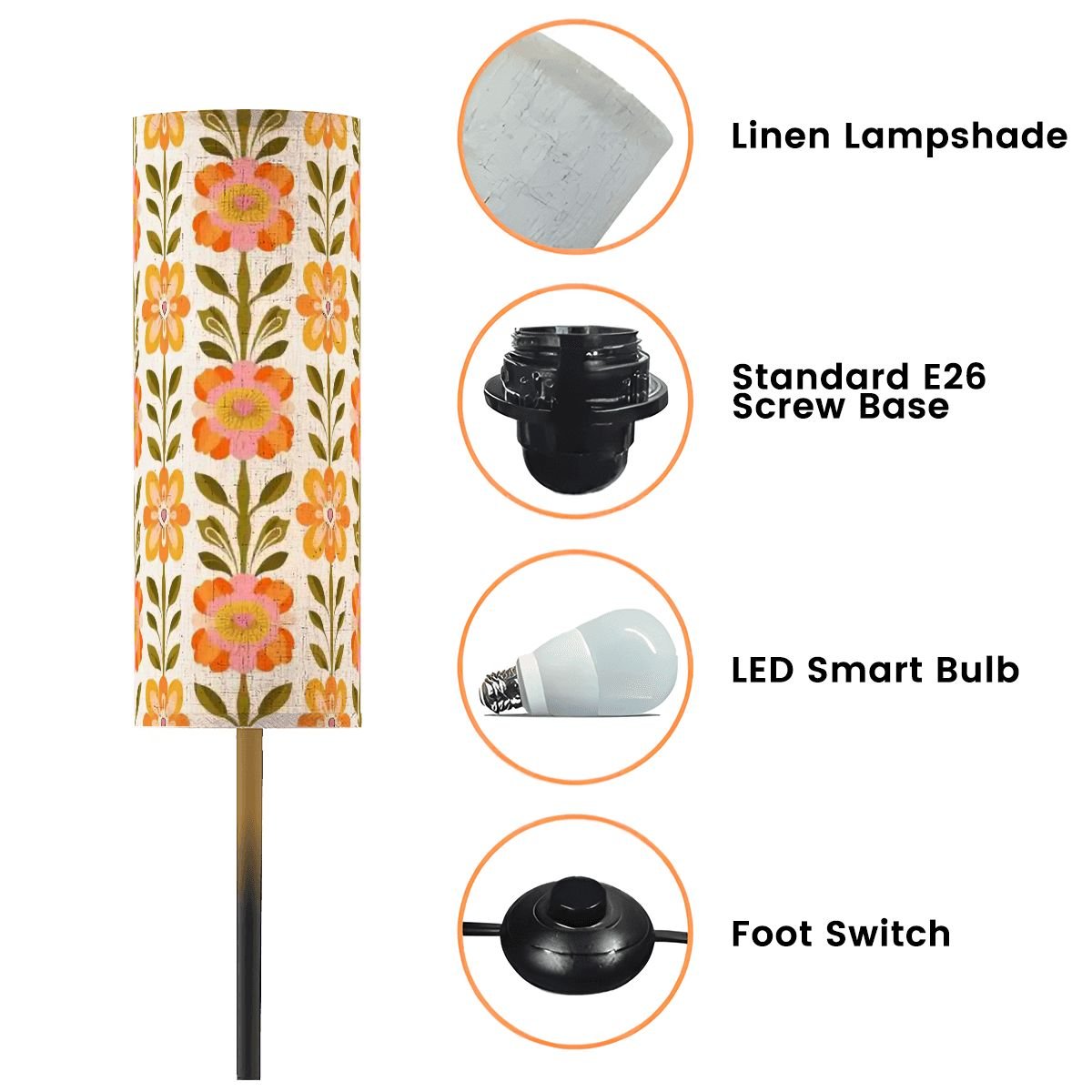 Kate McEnroe New York Scandinavian Danish Modern Floral Tall Floor Lamp, Mid Century Slim Retro LightTall Floor LampsNUButY8cij