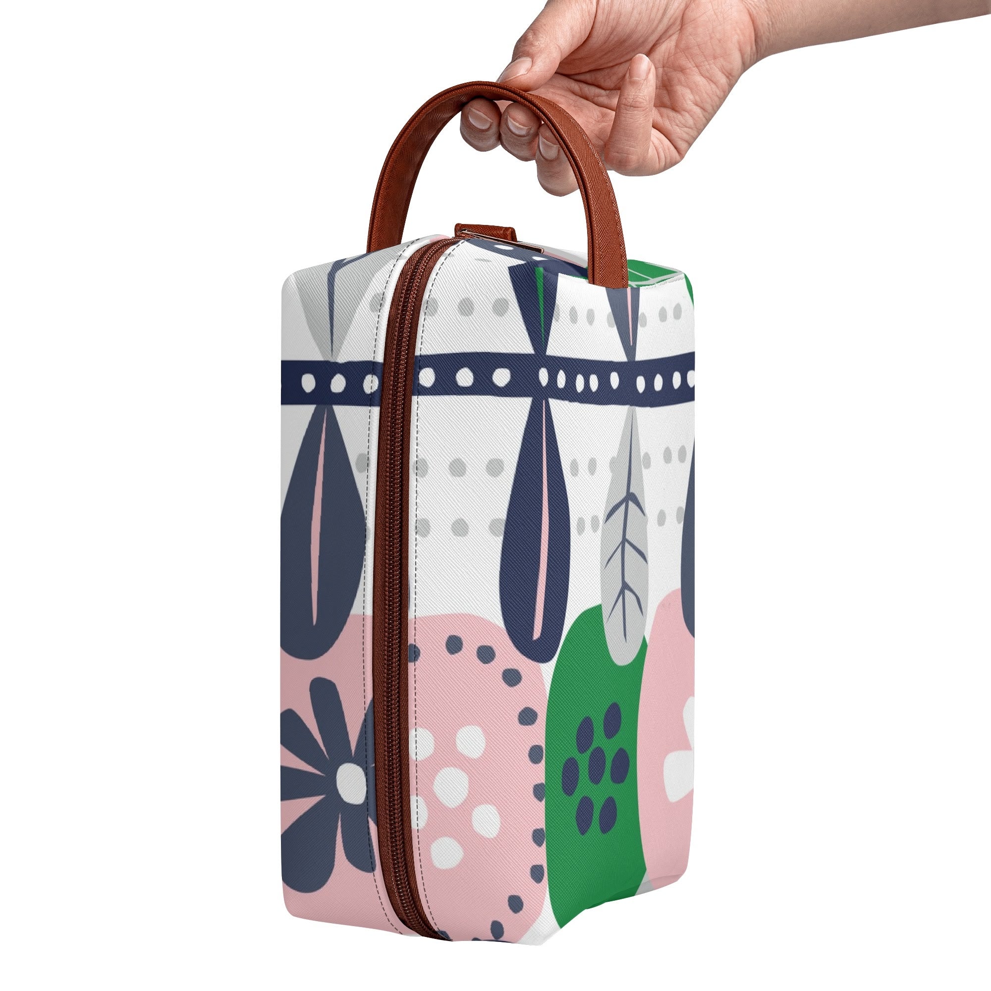 Kate McEnroe New York Scandinavian Danish Modern Floral Toiletry Bag, Mid Century Minimalist Travel Case, Retro MCM Cosmetic BagCosmetic &amp; Toiletry BagsNM6432LW - 1