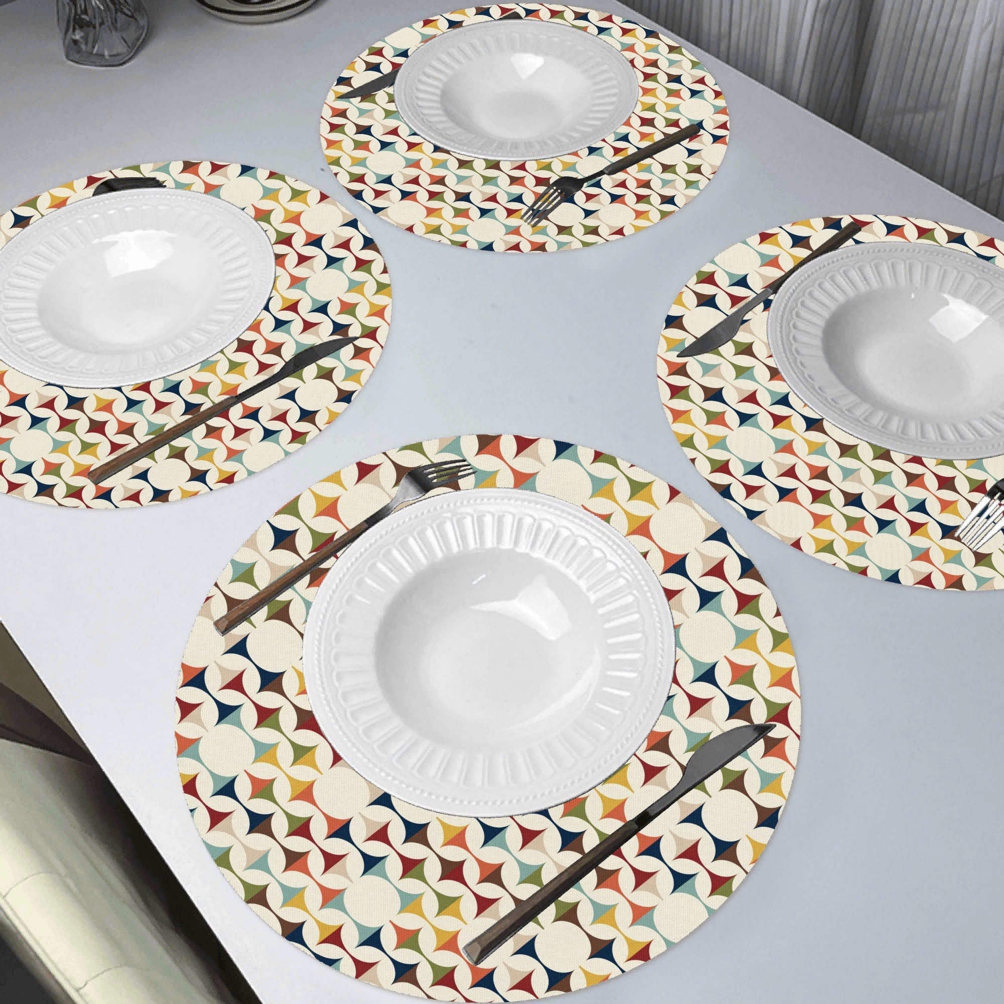 Kate McEnroe New York Scandinavian Danish Modern Round Placemats, Retro Geometric Table Mats Set of 4PlacematsNRQ4XQ1Y-1