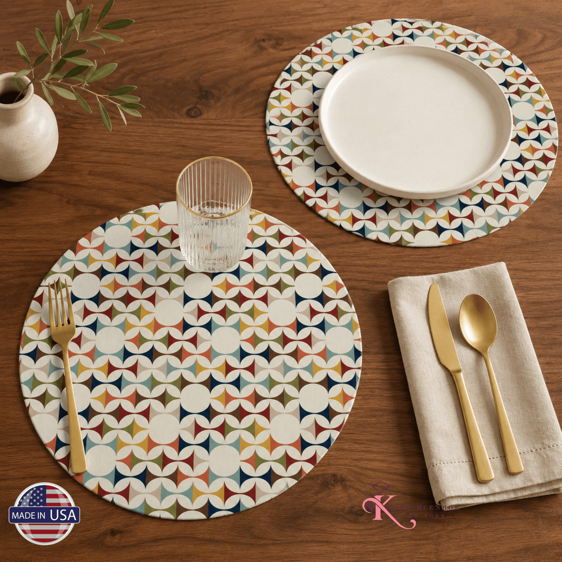 Kate McEnroe New York Scandinavian Danish Modern Round Placemats, Retro Geometric Table Mats Set of 4PlacematsNRQ4XQ1Y-1