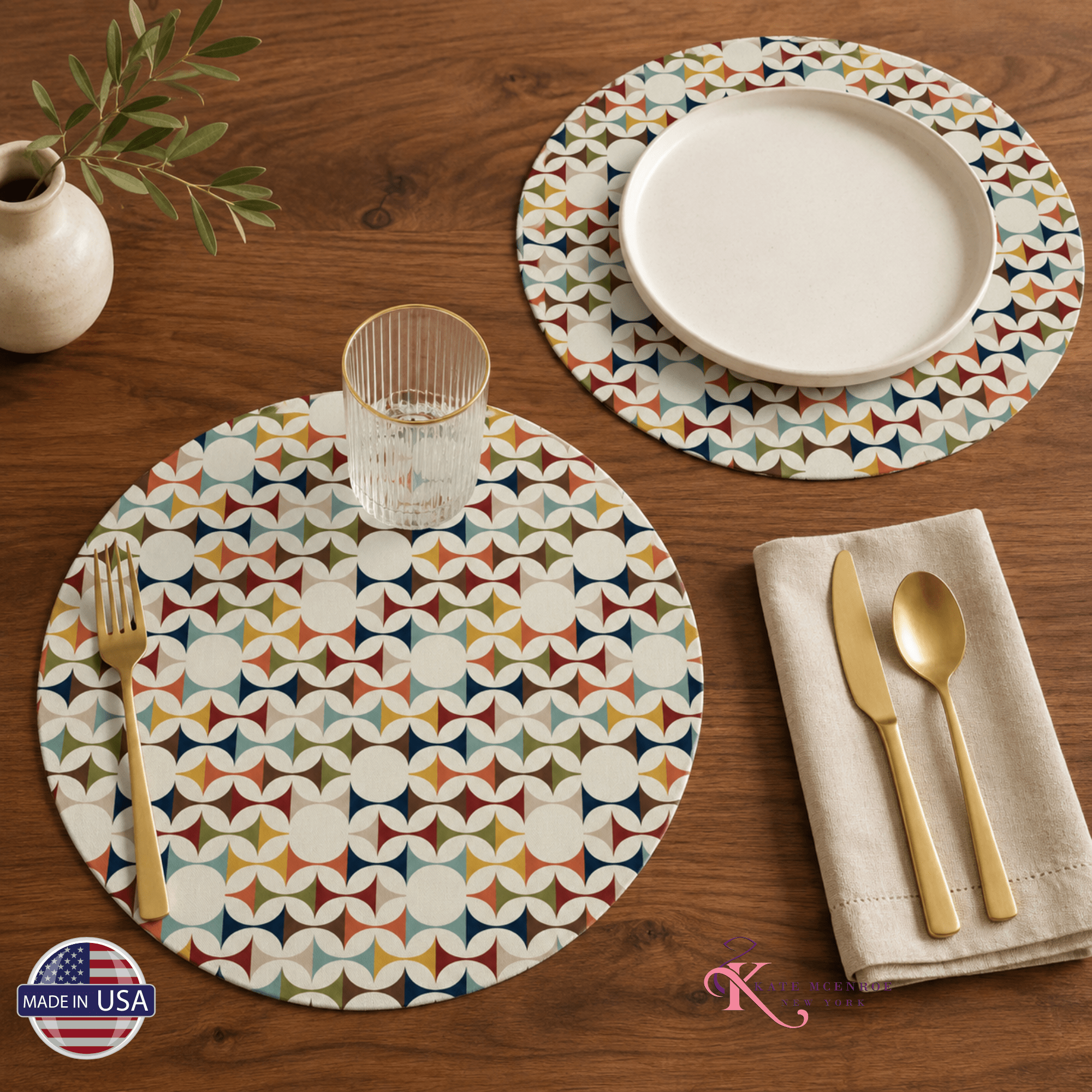Kate McEnroe New York Scandinavian Danish Modern Round Placemats, Retro Geometric Table Mats Set of 4PlacematsNRQ4XQ1Y-1