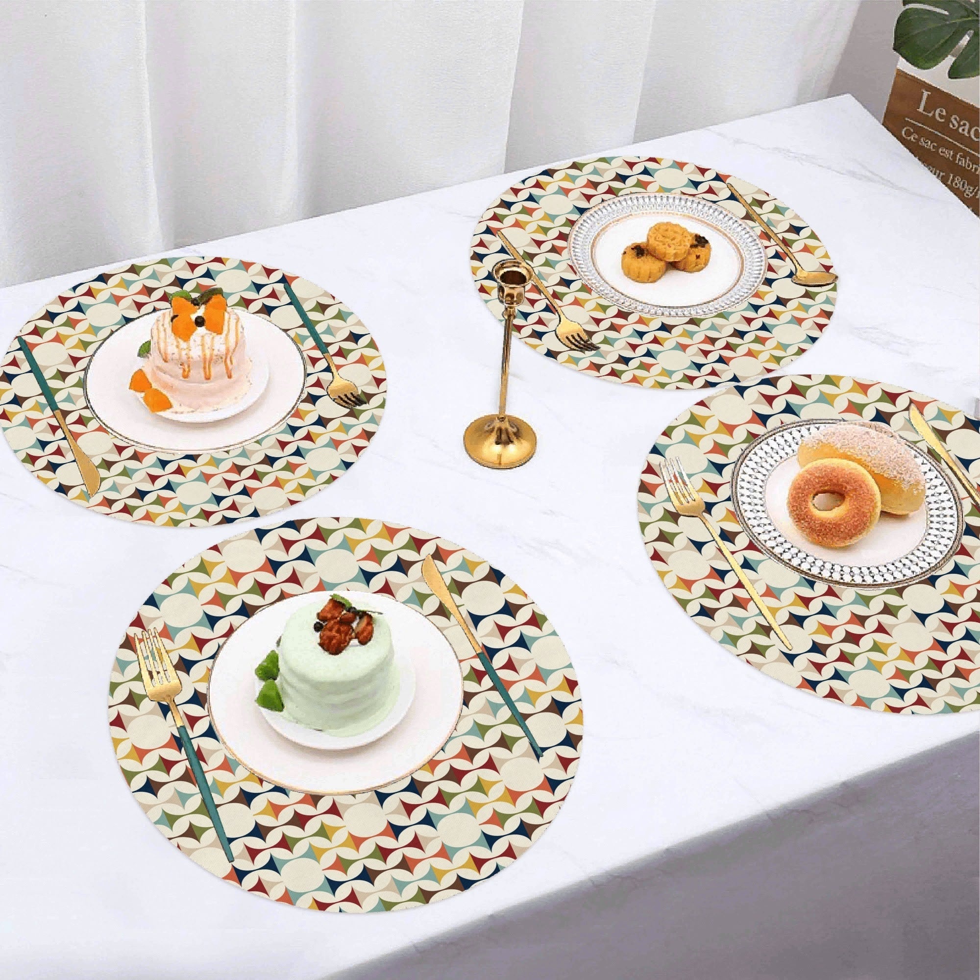 Kate McEnroe New York Scandinavian Danish Modern Round Placemats, Retro Geometric Table Mats Set of 4PlacematsNRQ4XQ1Y-1