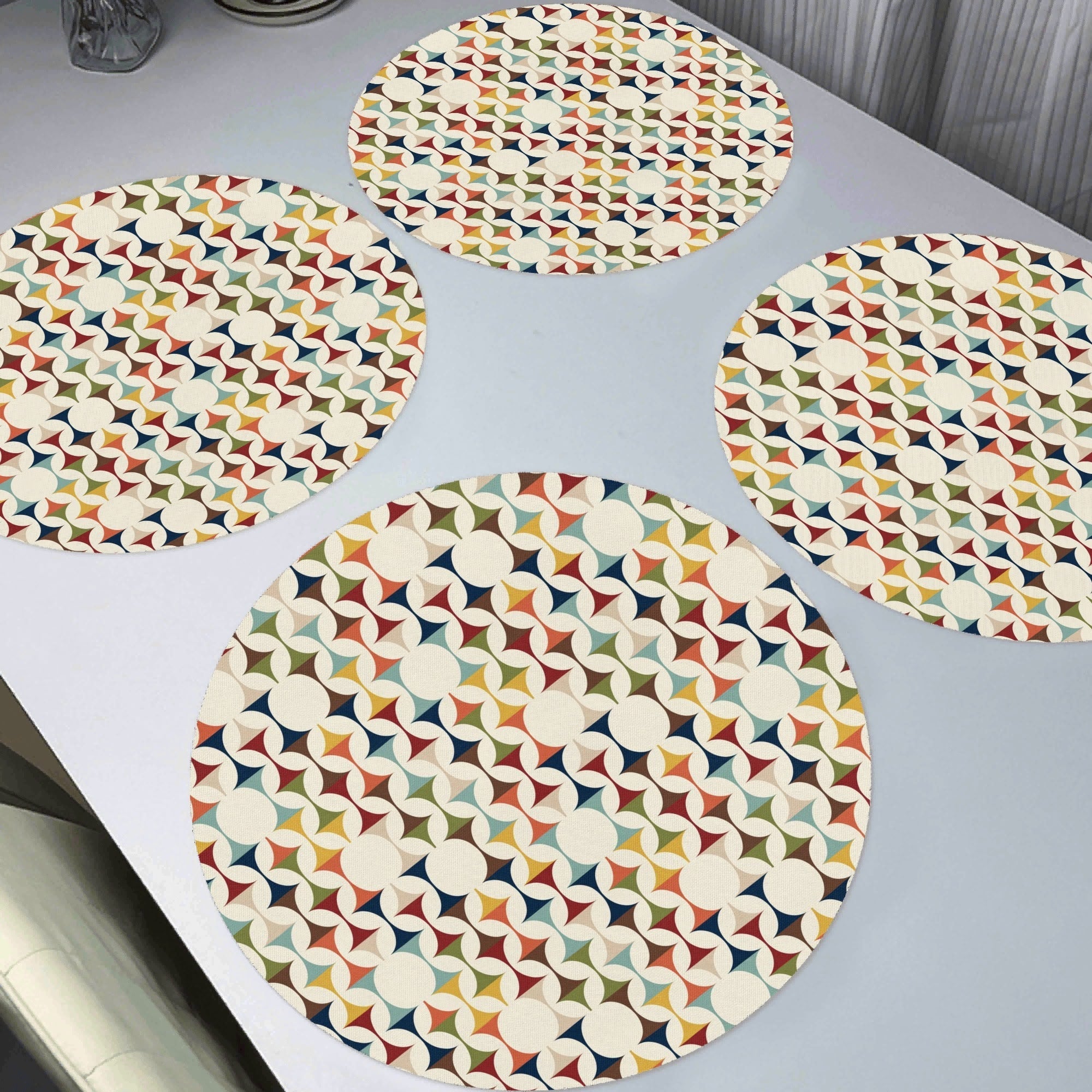 Kate McEnroe New York Scandinavian Danish Modern Round Placemats, Retro Geometric Table Mats Set of 4PlacematsNRQ4XQ1Y-1