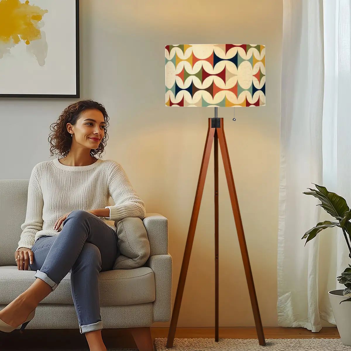 Kate McEnroe New York Scandinavian Danish Modern Tripod Floor Lamp, Mid Century Geometric Light, Retro Color Block LightingFloor LampsZmremVZtri