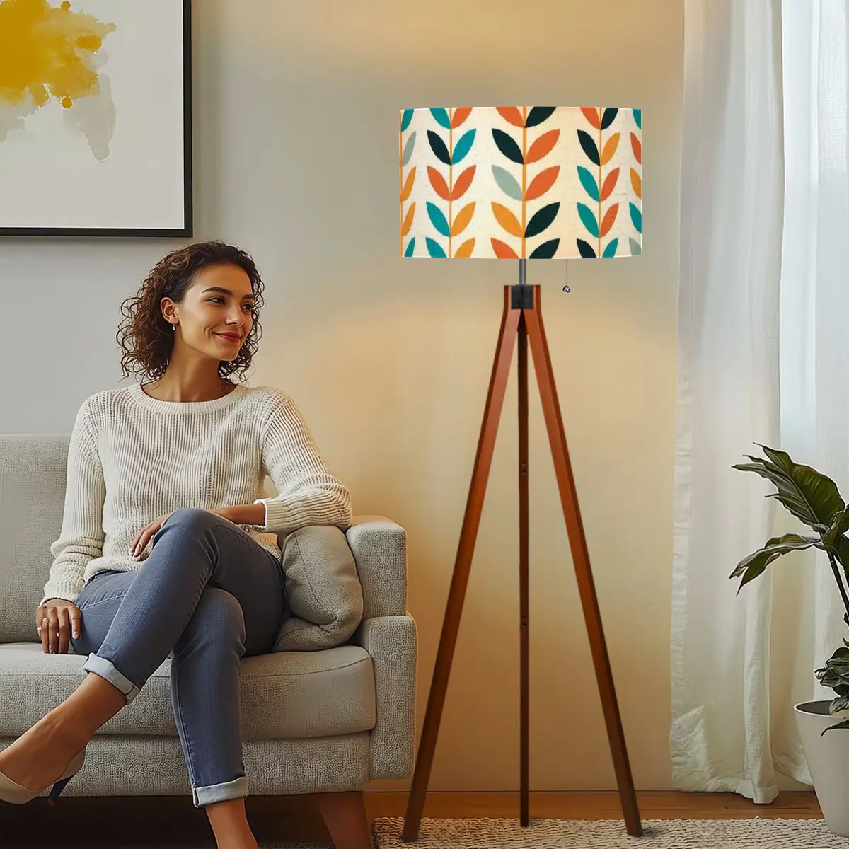 Kate McEnroe New York Scandinavian Danish Modern Tripod Floor Lamp Retro Leaf Pattern LightTripod Floor Lamps85KhC2mu3d