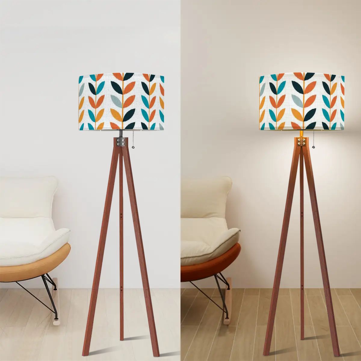 Kate McEnroe New York Scandinavian Danish Modern Tripod Floor Lamp Retro Leaf Pattern LightTripod Floor Lamps85KhC2mu3d