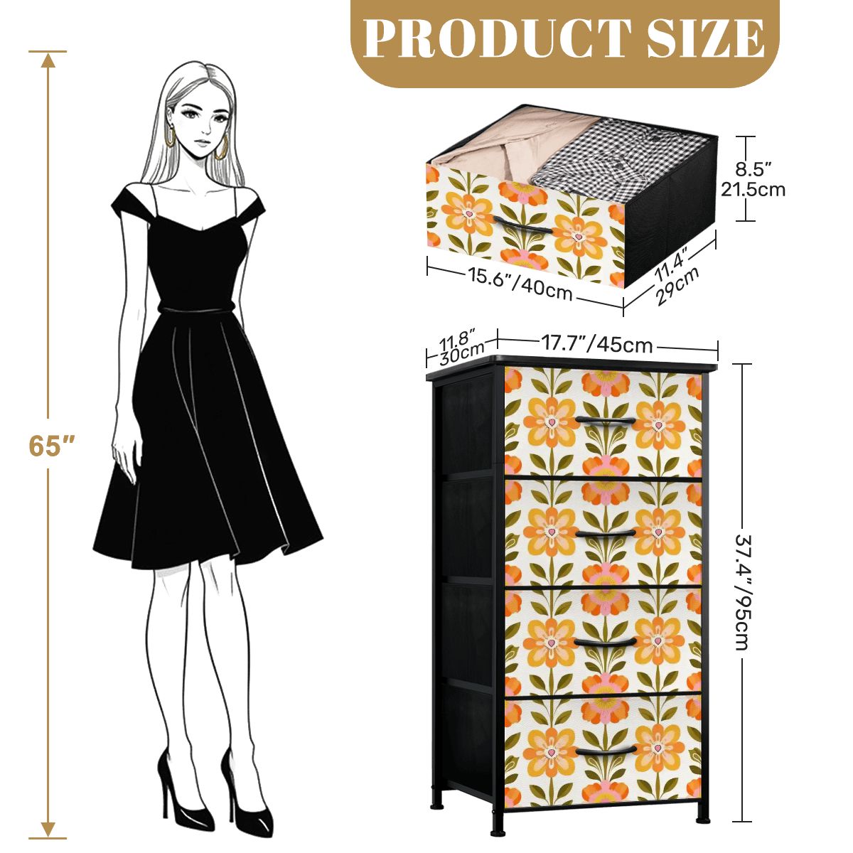 Kate McEnroe New York Scandinavian Floral Dresser, Danish Modern 4 Drawer Chest, Mid Mod StyleDressers6D0H5KTJHm