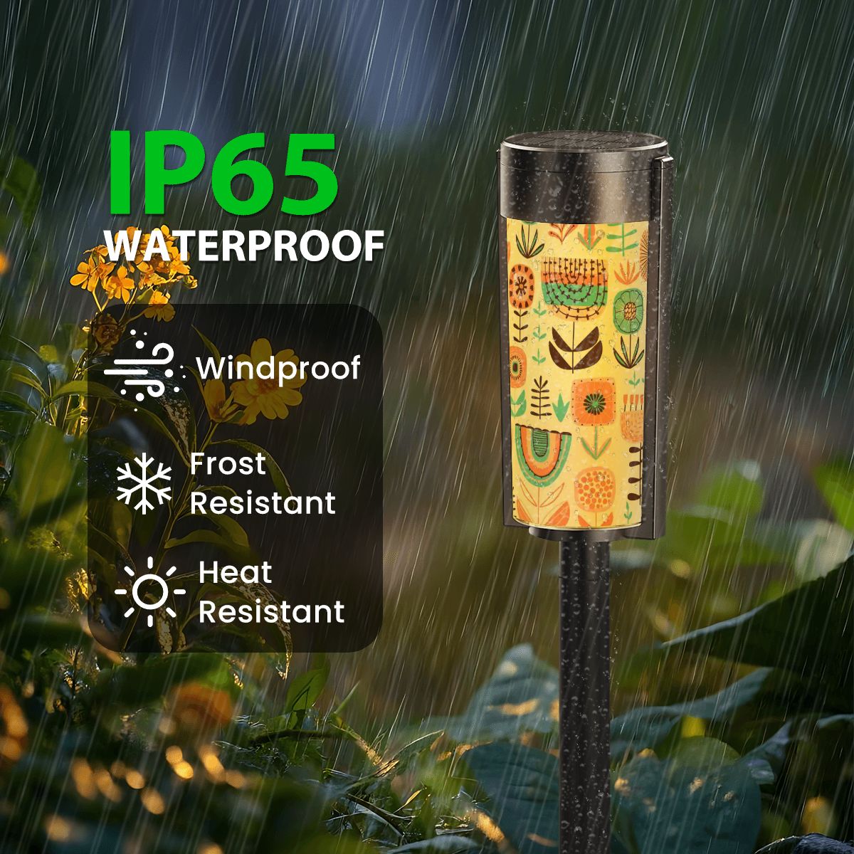 Kate McEnroe New York Scandinavian Floral Solar Garden Light, Danish Modern Pathway Lantern, Retro Outdoor AccentSolar Garden Stake LightsGEc3G9Ncbl