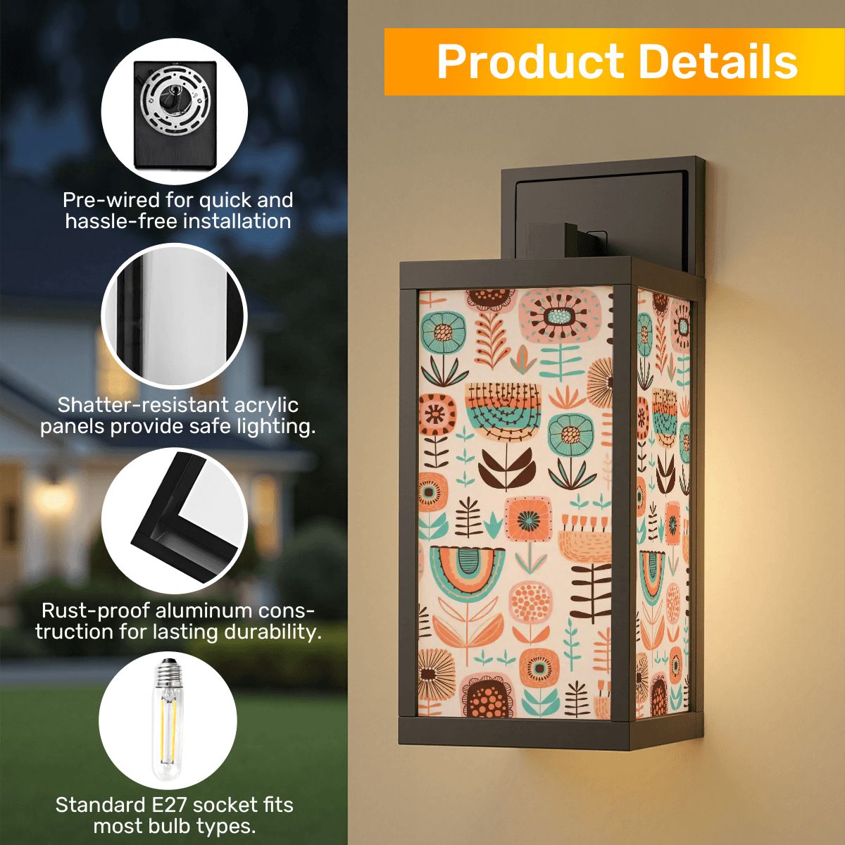 Kate McEnroe New York Scandinavian Floral Wall Sconce, Mid Century Modern Retro Porch Light, Nordic Outdoor Accent LampOutdoor Wall LightsH4IuMWz96U
