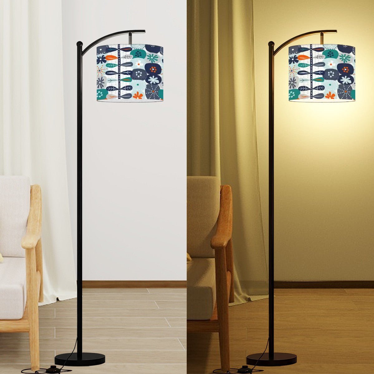 Kate McEnroe New York Scandinavian Hygge Arc Floor Lamp, Mid Century Modern Danish Floral Lighting, Retro Orange Blue Home DecorFloor LampsDNRL3E2gGR