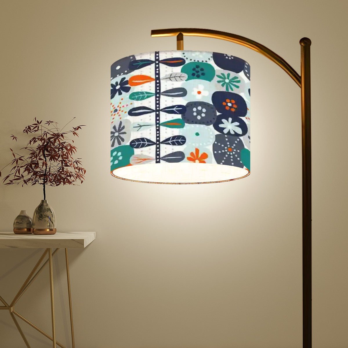 Kate McEnroe New York Scandinavian Hygge Arc Floor Lamp, Mid Century Modern Danish Floral Lighting, Retro Orange Blue Home DecorFloor LampsDNRL3E2gGR