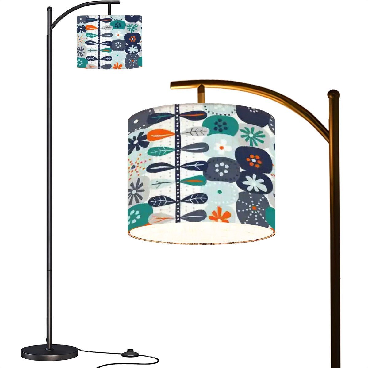 Kate McEnroe New York Scandinavian Hygge Arc Floor Lamp, Mid Century Modern Danish Floral Lighting, Retro Orange Blue Home DecorFloor LampsDNRL3E2gGR
