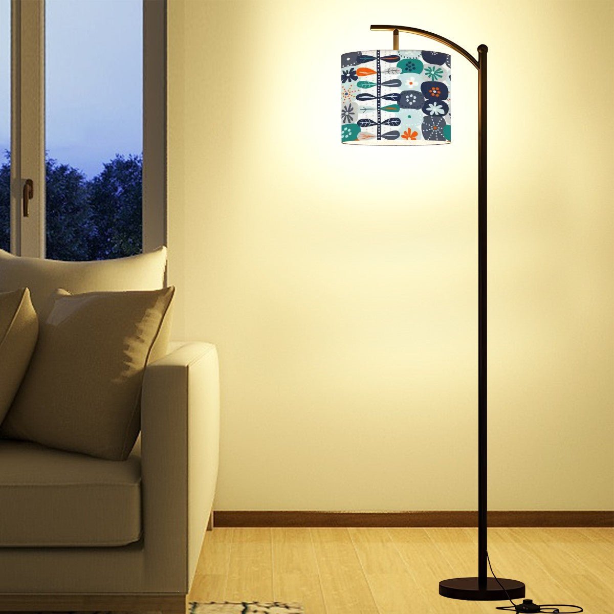 Kate McEnroe New York Scandinavian Hygge Arc Floor Lamp, Mid Century Modern Danish Floral Lighting, Retro Orange Blue Home DecorFloor LampsDNRL3E2gGR