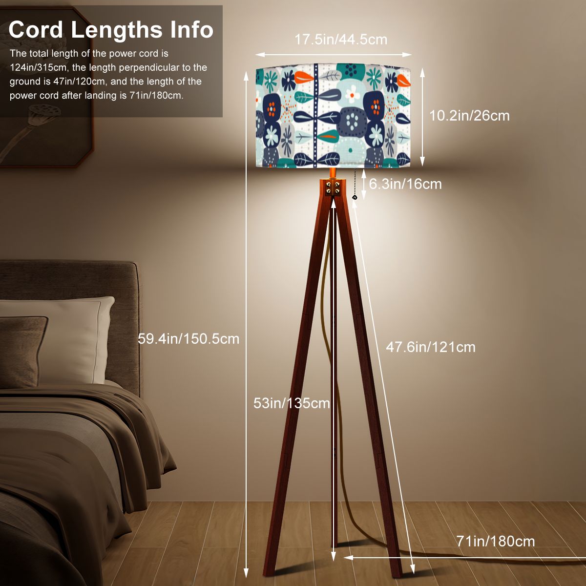 Kate McEnroe New York Scandinavian Hygge Mid Century Modern Tripod Floor Lamp, Danish Modern Retro Floral LightFloor LampsL6lZJqqJeO