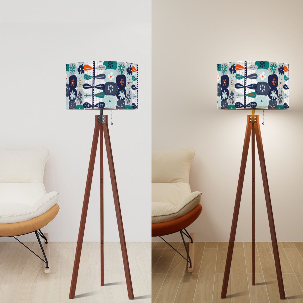 Kate McEnroe New York Scandinavian Hygge Mid Century Modern Tripod Floor Lamp, Danish Modern Retro Floral LightFloor LampsL6lZJqqJeO