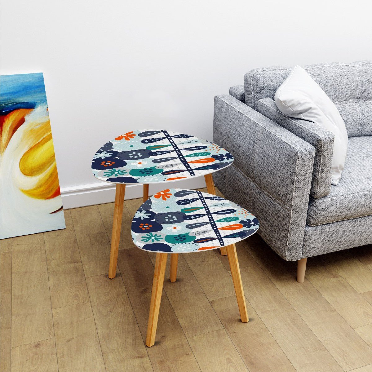 Kate McEnroe New York Scandinavian Hygge Mid Century Nesting Tables, Danish Modern Floral Retro Accent TablesNesting Tablesy3o1k7gr9E