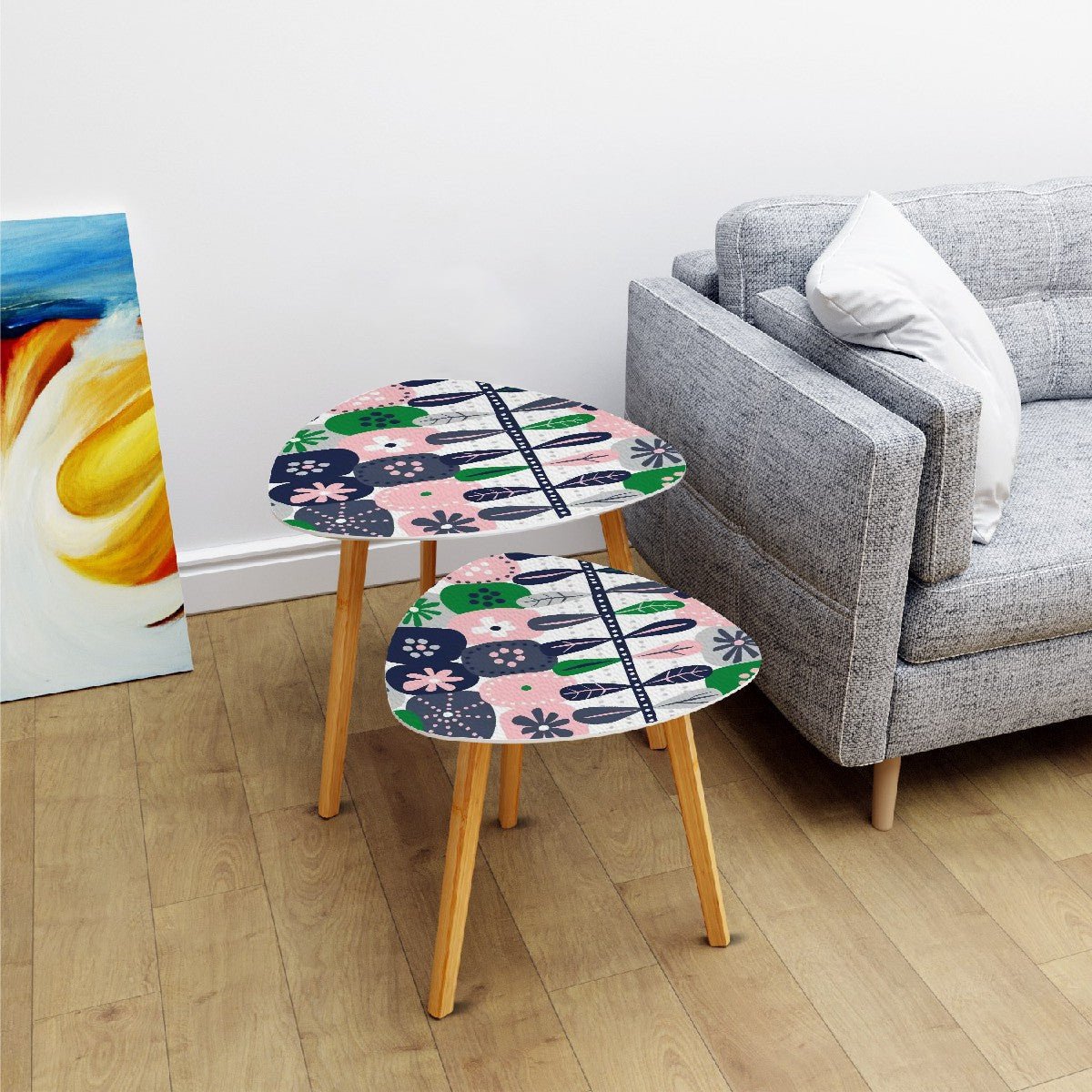 Kate McEnroe New York Scandinavian Hygge Nesting Tables, Mid Century Danish Modern Floral Coffee Table Set, Retro Pink Green DecorHome AccessoriesGLqXckzlaJ
