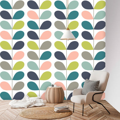 Kate McEnroe New York Scandinavian Leaf Motif Peel and Stick Wall Murals, Mid Century Modern Wallpaper, Retro Wall CoveringWall Mural121024