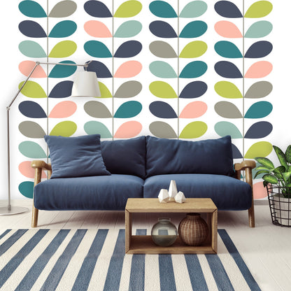 Kate McEnroe New York Scandinavian Leaf Motif Peel and Stick Wall Murals, Mid Century Modern Wallpaper, Retro Wall CoveringWall Mural121025