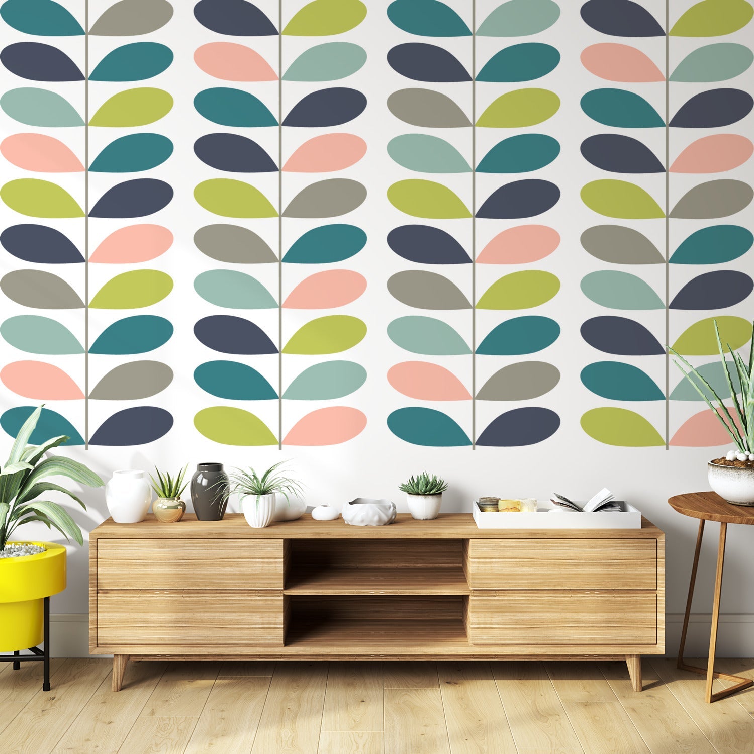 Kate McEnroe New York Scandinavian Leaf Motif Peel and Stick Wall Murals, Mid Century Modern Wallpaper, Retro Wall CoveringWall Mural121030